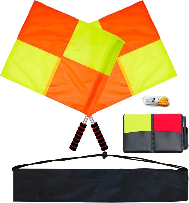 Fantperful Soccer Referee-Flag Red Yellow-Cards Stainless-Whistles - Football Ref Checkered Linesman Flag Set Coach Gear Packs - Image 1